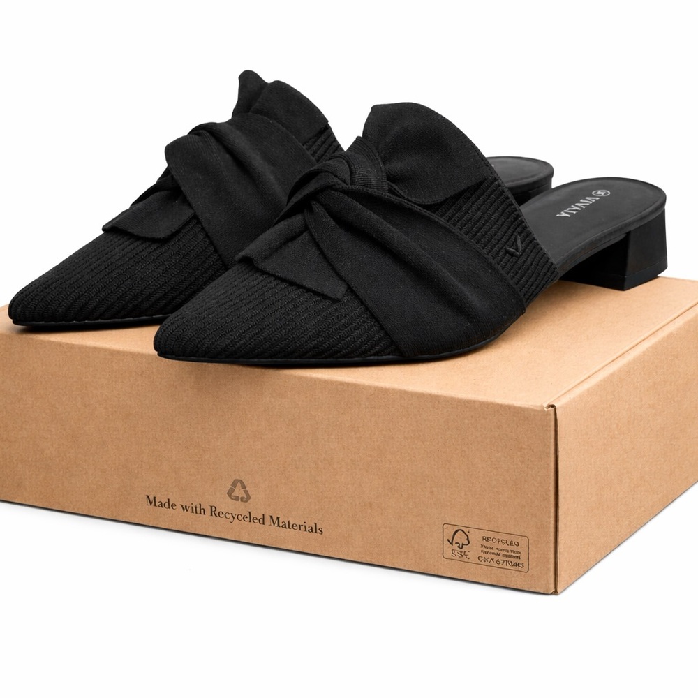 Ginnia Black Knotted Pointed-Toe Mules